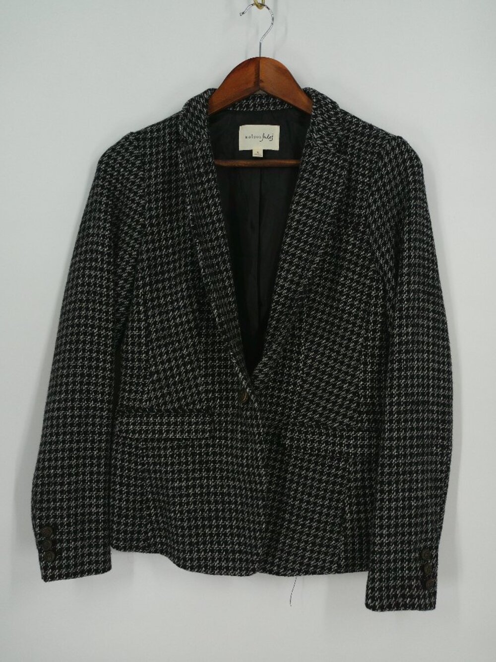MAISON JULES Classic Houndstooth Wool Blend Size 4 Black Blazer Jacket